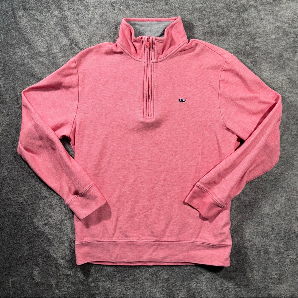 Vineyard Vines Pink Crew Neck 1/4 Zip Sweater Soft Cotton Blend Womens Medium